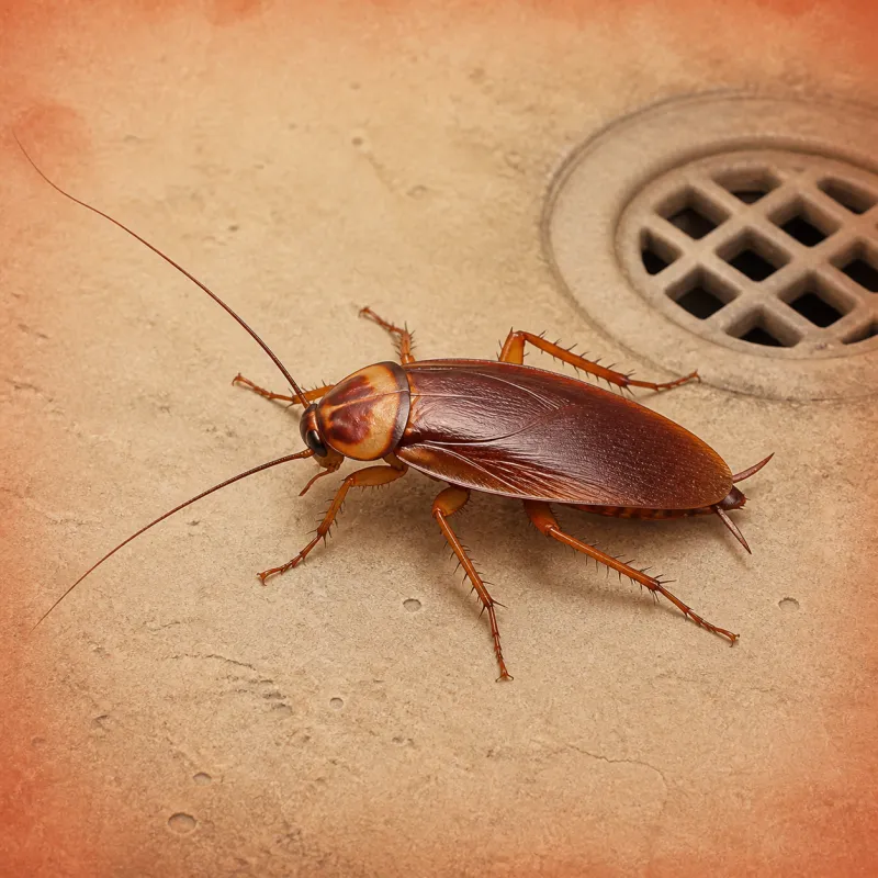 American cockroach near a patio drain