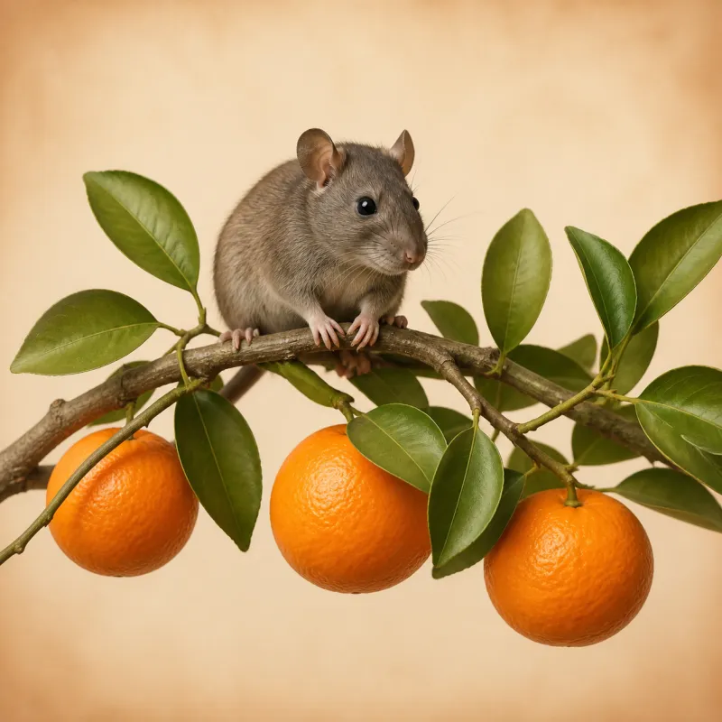 Roof rat on a citrus branch