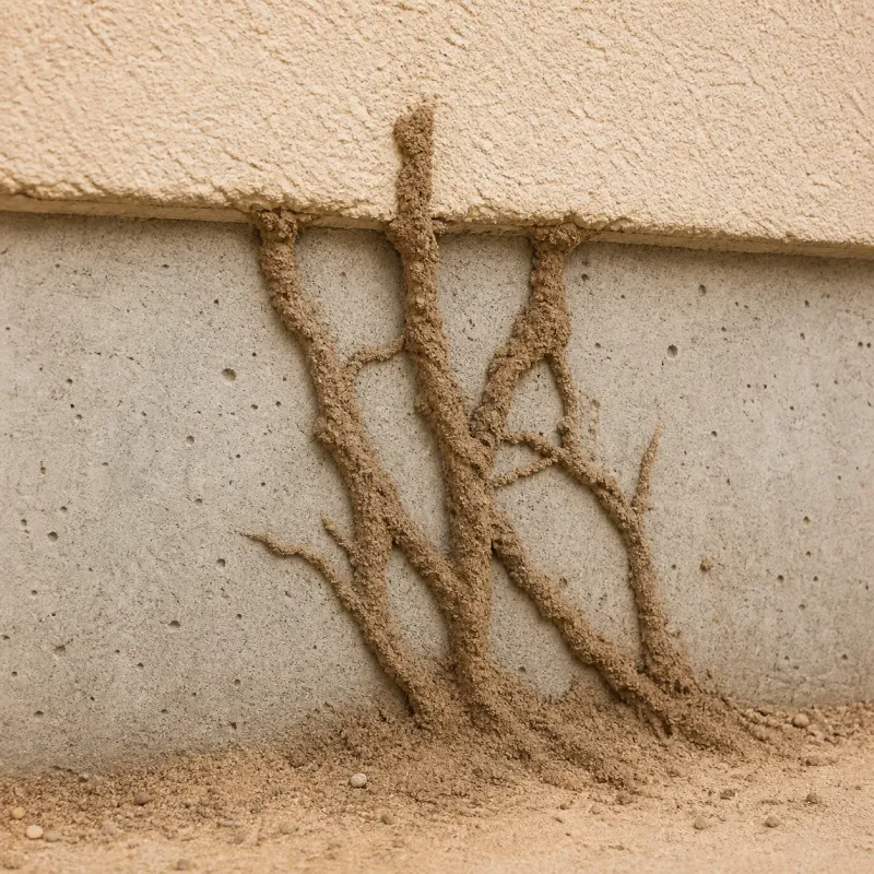 Termite mud tubes on a stem wall